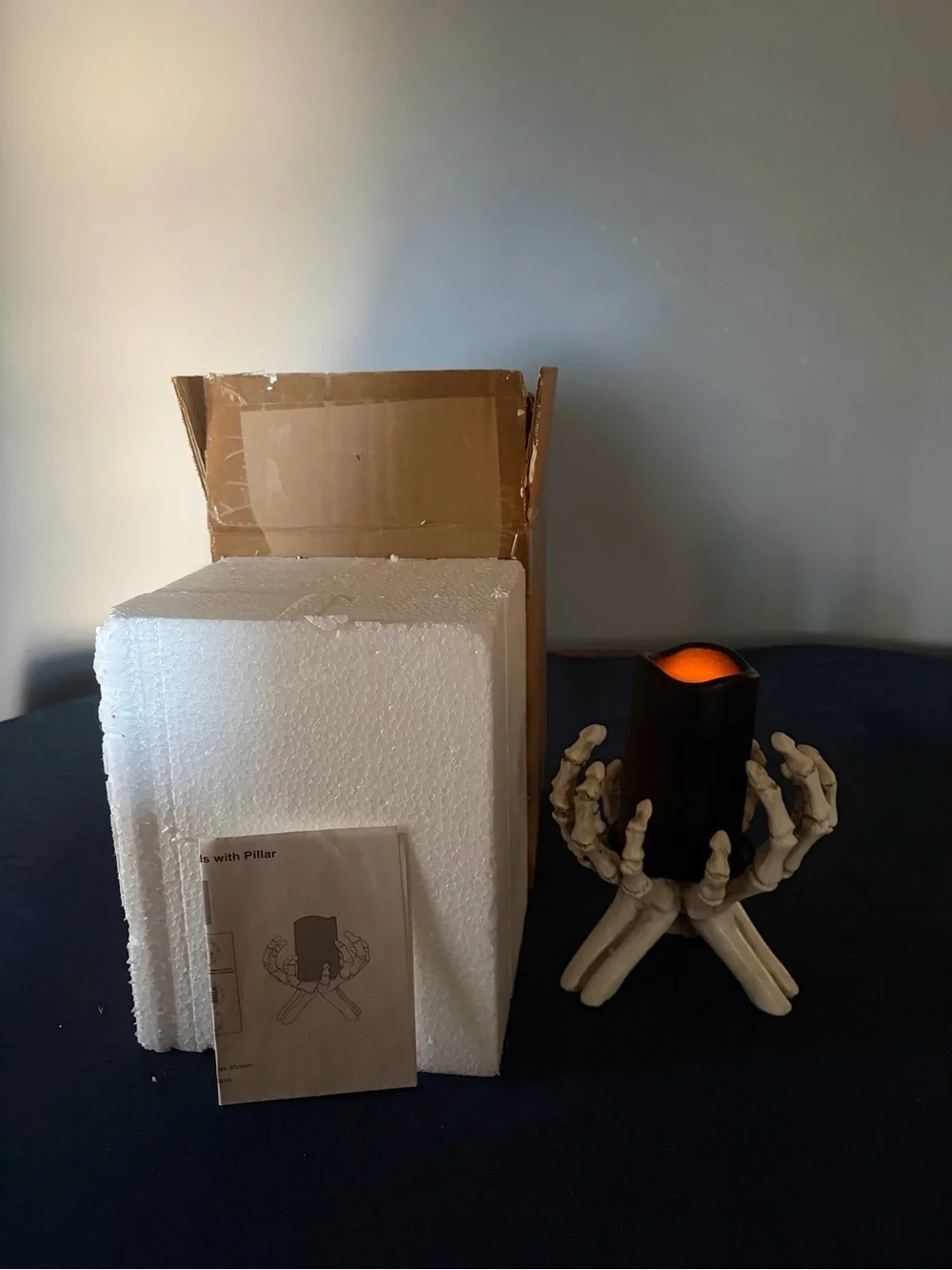 Spooky Halloween Skeleton Hands Table Top Candle Holder With LED Black Candle.